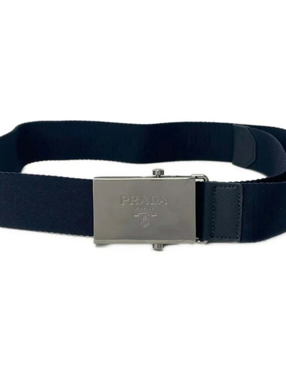 PRADA Navy Silver Nylon Leather Hardware Belt